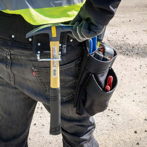 Electrician's Padded Tool Belt And Pouch Combo, 11-Pocket 4-Piece Set With 8-Pocket Pouch, 3-Pocket Pouch, Hammer Holder, Large Cordura Belt