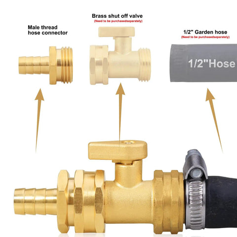 Hose Repair Kit 1/2 Inch Barb Brass Ends With 20 Clamps And 20 Washers, 10 Male And 10 Female Connectors shown with components