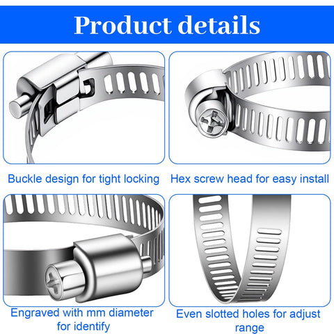 Ultimate 120 Piece Stainless Steel Hose Clamp Kit For Auto Home And Garage Use featuring buckle design and hex screw head
