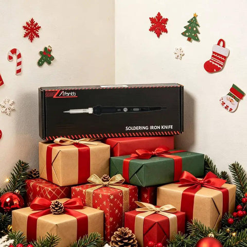 Afantti Electric Hot Knife Plastic Cutter Heated Foam Cutting Tool With Adjustable Temperature Range Up To 500C in festive setting with gifts.