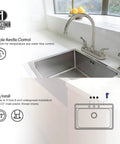 RV Kitchen Sink Faucet With High Arc Spout, Dual Lever Handles, And Side Spray, Deck Mount, Brushed Nickel Finish, Installed