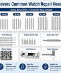 59-Piece Easy-To-Use Watch Repair Kit For Newbies With Link Removal and Band Tools overview image with pins and tools