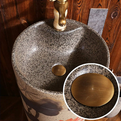 Slick Handmade Vessel Sink For Bathroom With Faucet And Drain Hole Indoor Outdoor Use Overflow Protection showing detailed view of polished ceramic surface.