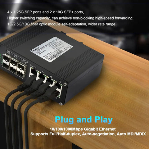 Industrial 14 Port Gigabit Ethernet Switch with Eight 10 100 1000T RJ45 Ports, Four 1G SFP Slots, and Two 10G SFP Plus Uplink Ports