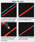 Heat Shrink Tubing Kit 2 To 1 Ratio Multi Color Assortment for wire repair step-by-step instructions with red tubing
