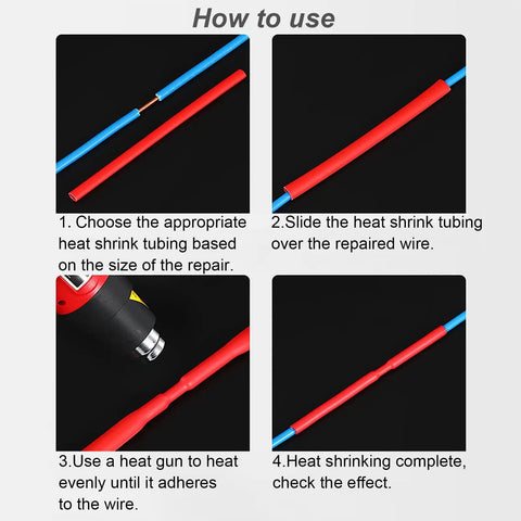 Heat Shrink Tubing Kit 2 To 1 Ratio Multi Color Assortment for wire repair step-by-step instructions with red tubing