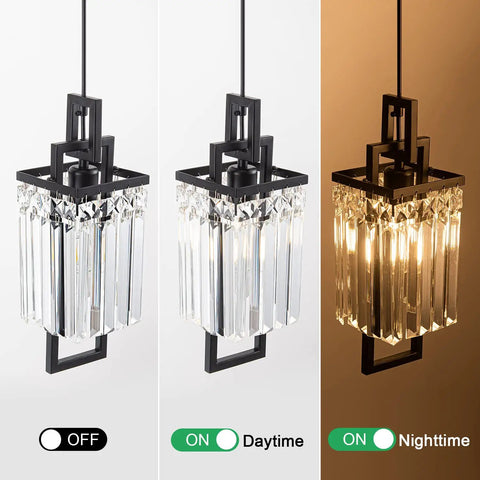 Modern Black Pendant Light Fixture For Kitchen Island And Dining Area With Crystal Shade Industrial Glam Hanging Chandelier showcasing lighting modes.