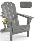 Easy Fold Adirondack Chair Built For Chill Outdoor Vibes With Wood Texture Finish Weather Resistant Plastic HDPE Patio Chair Grey