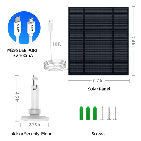 5W Outdoor Security Camera Solar Panel With Micro USB And USB C Ports Solar Charger For DC 5V Battery Cam IP65 Weatherproof