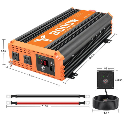 Heavy Duty 3000 W Dc To Ac Power Inverter With 6000 W Peak Surge And Built In Usb Port for RV and truck setups.