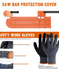 Saw bar protection cover and safety work gloves, part of the 20 Inch Chainsaw Bar And Chain Combo With 3/8 Pitch And.050 Gauge, 72 Drive Links, Replacement Kit For Rancher 455 And 460 Models, Compatible With 200SFHK095, 584818, 584271.
