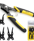 4 In 1 Heavy Duty Snap Ring Pliers Set With Interchangeable Heads For Internal And External Retaining Rings 45 And 90 Degree Angled Jaws Circlip Removal Tool For Auto Repair Machinery And Home DIY