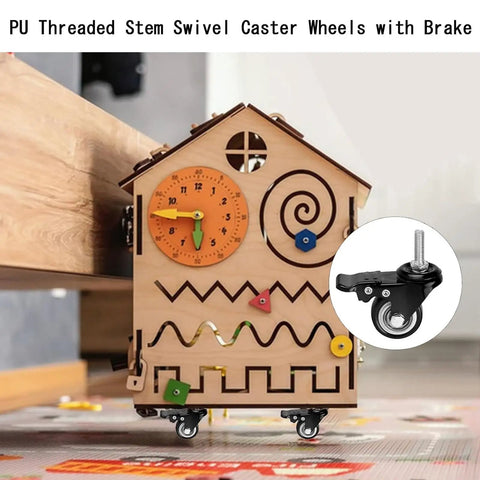 Heavy Duty Two Inch Polyurethane Stem Casters With Smooth Riding Dual Ball Bearings No Fuss Swivel Design Locking Brake Mechanism Top Shelf Black Gliders Pack Of Four For Office Chairs And Home Furniture Upgrades on a wooden toy clock.