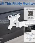 Heavy Hitter Single Monitor Desk Mount With Smooth Tilt And Swivel For Screens Up To 32 Inch Or 38 Inch Ultrawide Displays VESA compatibility details.