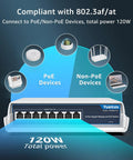 Outdoor 8 Port PoE Switch With Waterproof Housing, 120W power, connected PoE and non-PoE devices, 802.3af/at compliant