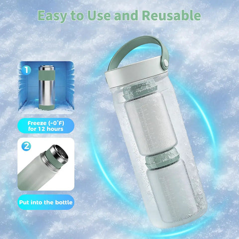 Portable Stainless Steel Breast Milk Cooler With 360 Degree Chill Holds Two Bottles For 24 Hours Mama Approved showing freezing and filling process.