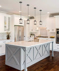 Geometric Silver Brushed Mini Pendant Light for Kitchen Island and Hallway, Rustic Industrial Cage Fixture over island in modern kitchen