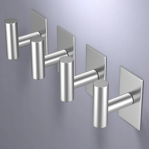 Killer Grip Adhesive Wall Towel Hooks, Heavy Duty Sticky Coat Holders For Bathroom Kitchen And Closet, No Sweat Waterproof Home Organization Rack, Silver Two Pack