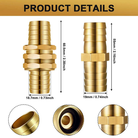 Four Set Three Quarter Inch Solid Brass Garden Hose Mender Kit With Eight Stainless Steel Clamps Eight Rubber Gaskets
