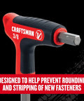 Close-up of V Series Hex Key Allen Set 9 Piece SAE With X Tract Extraction Technology ergonomic T handle with 3/8 inch size.