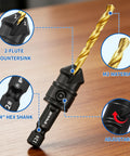 Top Shelf 16 Piece Adjustable Countersink Drill Bit Set Boasts A Hella Smooth Cut 3 In 1 Wood Screw Kit featuring 2-flute countersink and M2 steel.