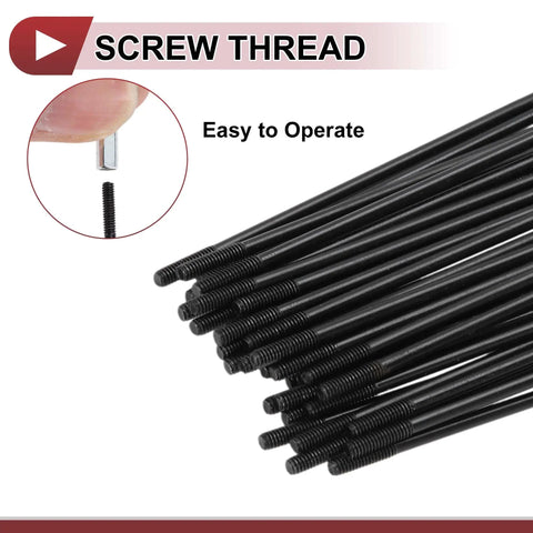 38 Pack 14G Bicycle Spokes 269mm Black Carbon Steel Set for Wheel Build and Repair, threaded ends close-up