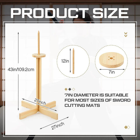 43 Inch Solid Pine Kendo Tameshigiri Practice Cutting Stand Real Deal Heavy Duty Wooden Dummy Holder For Katana Training