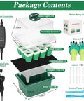 4 Pack Self Watering Seed Starter Trays With Grow Light Kit featuring humidity dome, silicone base, gloves, and tools.