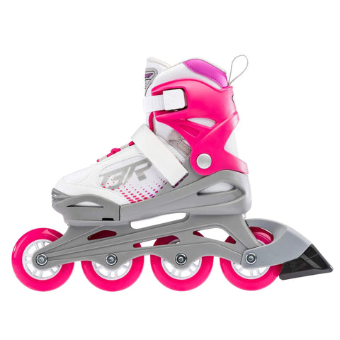 Girls Adjustable Inline Skates For Kids White And Fuchsia Four Size Adjustable Fitness Skates With Cushioned Liner And Tongue