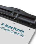 Workhorse 3 Hole Punch For Binders Heavy Duty Metal Hole Puncher With 10 Sheet Capacity, top view showing metal build.