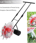 Manual Garden Seeder Hand Push With Precision Roller Seeding And Fertilizer Applicator, heavy duty iron beak.