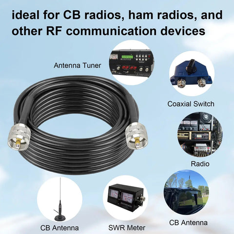 Beefy RG58 Coax Cable 3ft 50 Ohm With PL-259 UHF Male Connectors coiled, ideal for CB radio, ham radio, antenna hookups.