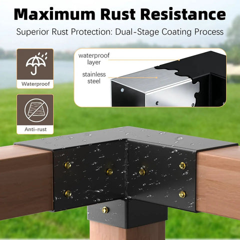 Beefed-Up Pergola Bracket Kit For 4x4 Posts 3 Way Right Angle Corner Brackets DIY Post Base Kit Easy Install Wood Beam Supports For Gazebos Patios And Outdoor Cabins