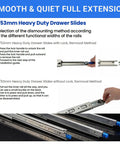 1 Pair Heavy Duty 72 Inch Drawer Slides With Locking And Full Extension Ball Bearing Rails For Smooth Operation, 500 Lb Capacity, Wear Resistant Professional Drawer Runners For RV, Truck, And Cabinets. 51/53mm steel slides with lock release