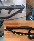 Two Point Shotgun Sling For 12 Gauge With 15 Round Capacity And 8 Round Butt Stock Premium Quick Detach Tactical Strap shown on shotgun