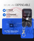Universal Garage Door Opener Remote 893Max 890Max showcasing design and features, includes warranty details and chip information.