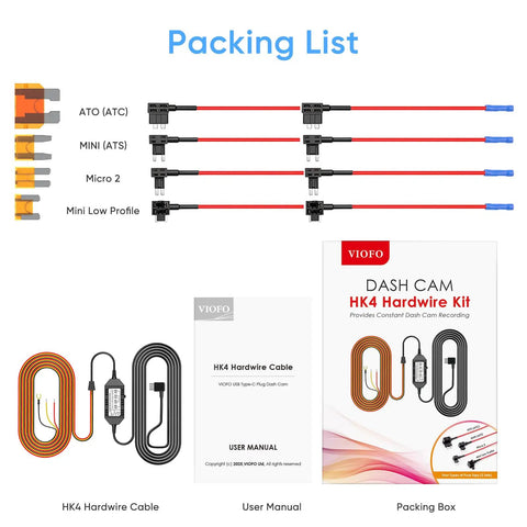 Hardwire Kit With 8 Fuse Tap Pack And Type C Port For Dash Cams, Keeps Your Dash Cam Juiced 24 Seven Parking Power, product packing list