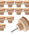 12 Pack Brown Boho Rattan Dresser Knobs With Screws Included, 40mm By 30mm Cabinet Drawer Knobs, Natural Wood Pulls For Furniture, Rustic Modern Vibe, Durable Solid Wood Construction, Smooth Finish, Easy Install, shown in set
