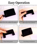 Easy operation of Beast Of A Two Hole Paper Punch One Quarter Inch Low Effort Double Hole Punch for file folders on a desk.