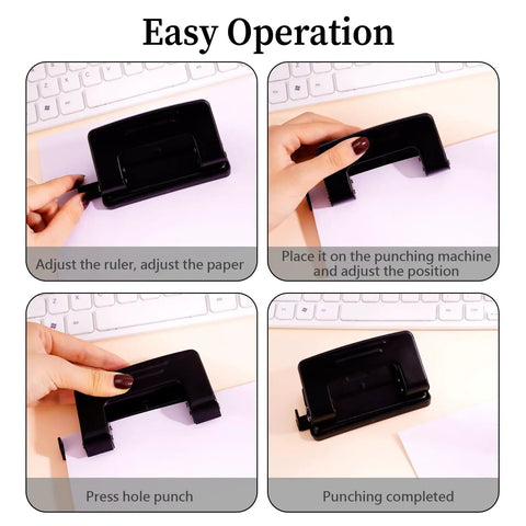 Easy operation of Beast Of A Two Hole Paper Punch One Quarter Inch Low Effort Double Hole Punch for file folders on a desk.