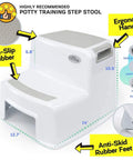 Dual Height Two Step Stool For Kids With Slip Resistant Soft Grip Handles Ideal For Potty Training In The Bathroom Or Kitchen BPA Free Safe Design Durable Toddler Stool For Everyday Use Gray with ergonomic handles and anti-skid feet