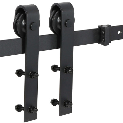 Heavy Duty Sliding Barn Door Hardware Kit With Hangers And Track Includes Two 3.3 Ft Tracks Black Carbon Steel 200 Lb Load Capacity Smooth And Quiet Roller System J Shape Rollers Ideal For Barns Closets And Garages