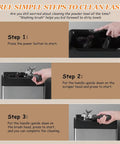 Image showing three simple steps to clean the Electric Espresso Knock Box With Automatic Portafilter Cleaner.