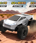 All Terrain RC Car Monster Truck With LED Lights 1:18 Scale 2.4GHz Remote Control Off Road Toy in desert terrain