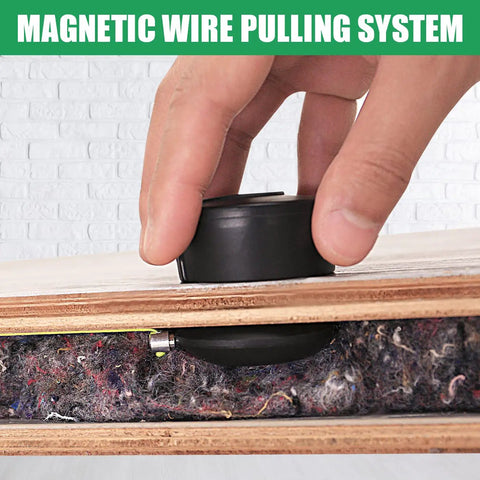 Close-up of a hand using Magnetic Wire Puller Tool for Electrical Installations and Cable Runs No Sweat Fish Tape Wire Pulling System