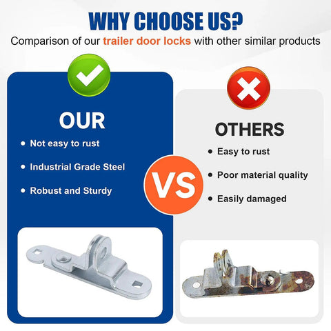 Comparison of Beefed-Up Trailer Door Hasp Kit 1 Piece For Cargo Trailers vs other products, highlighting rust resistance and durability.
