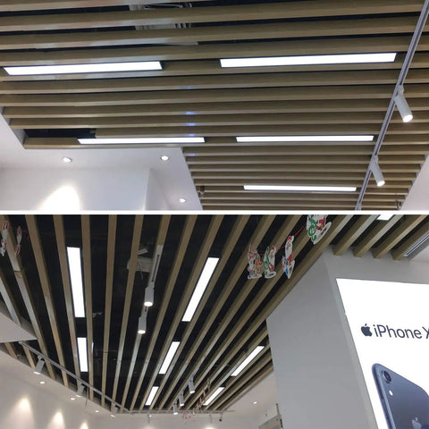 Ceiling with installed 2 Foot Led Tube Lights V Shaped 6000K Cool White Ballast Bypass Direct Wire Shop Light 4 Pack Ultra Bright 15W