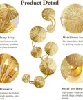 Lux Lotus Leaf Wall Sconce Night Light With Gold Finish featuring metal lotus leaf and arm details