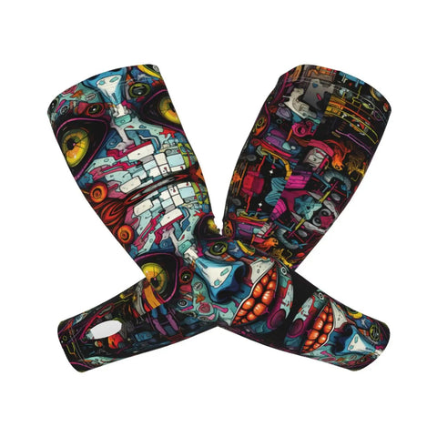 Top Tier Ice Silk Cooling Arm Sleeves With Bold Fantasy Prints, colorful design suitable for gardening, cycling, or golfing.