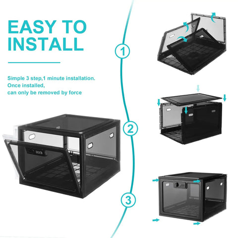 Go To Secure Combination Lock Box For Personal Items With Large Capacity, easy installation steps in black 11.4 by 9 by 7.5 inches